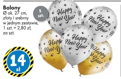 Balony Ø ok. 27 cm, złoty i srebrny Happy New Year promocja w Tedi