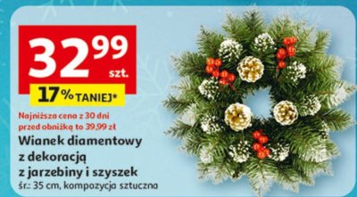 Wianek diamentowy z dekoracją z jarzębiny i szyszek promocja w Auchan