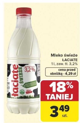 Mleko świeże ŁACIATE 1l, zaw. tł. 3,2% promocja w Carrefour