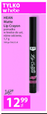 Pomadka do ust w kredce i konturówka 2w1 11 nude queen Hean matte lip crayon Hean cosmetics promocja