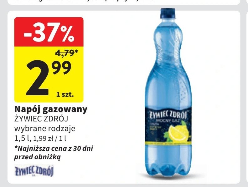 Woda mocny gaz cytryna mięta Żywiec zdrój promocja w Intermarche