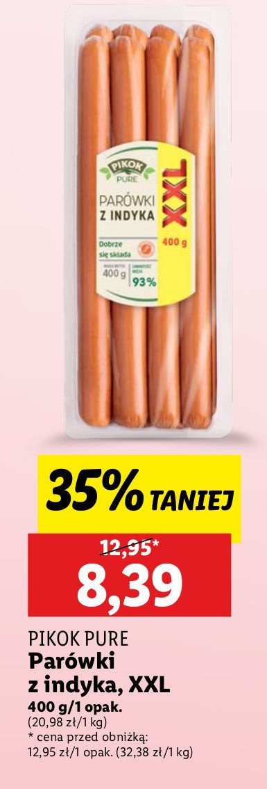 Parówki z indyka xxl Pikok pure promocja