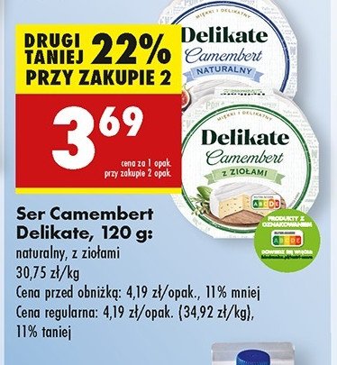 Ser camembert naturalny Delikate promocja