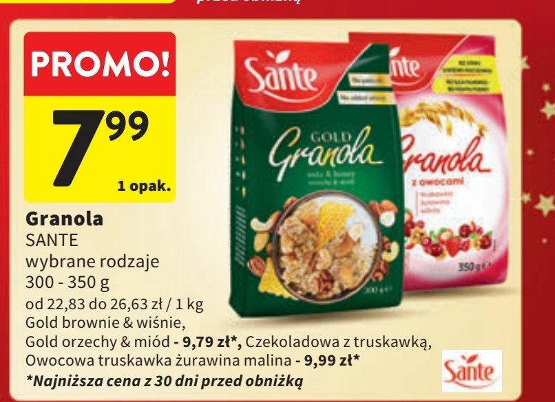 Granola brownie & wiśnie Sante granola gold promocja w Intermarche