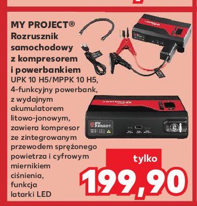 Rozrusznik samochodowy z kompresorem i powerbankiem K-classic myproject promocja w Kaufland