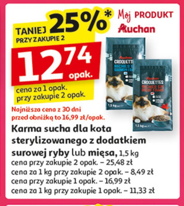 Karma dla kota sterylizowanego z dodatkiem mięsa Auchan promocja w Auchan