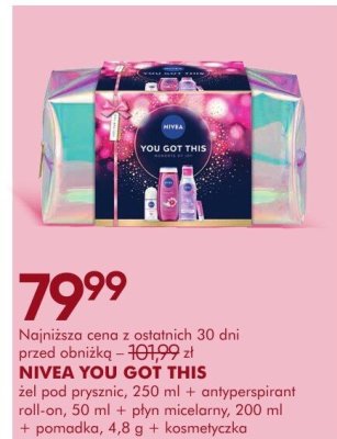 Zestaw kosmetyków NIVEA YOU GOT THIS żel pod prysznic 250 ml + antyperspirant roll-on 50 ml + płyn micelarny 200 ml + pomadka 4,8 g + kosmetyczka promocja w Super-Pharm