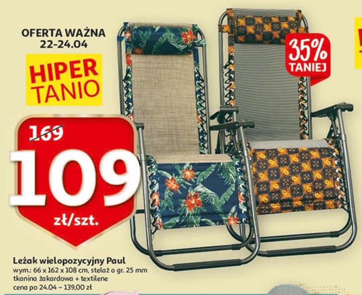 Leżak wielopozycyjny paul 66 x 162 x 108 cm promocja