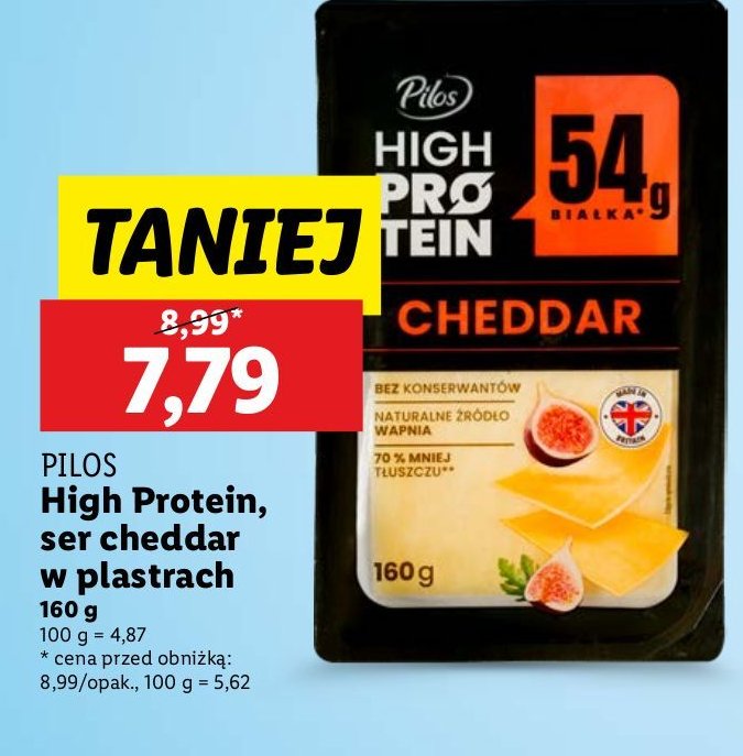 Ser cheddar plastry PILOS HIGH PROTEIN promocja w Lidl
