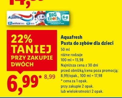 Pasta do zębów Aquafresh Pasta do zębów dla dzieci promocja w Lidl