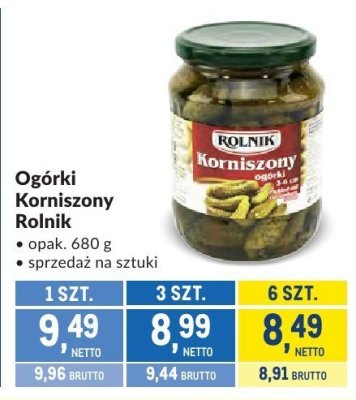 Ogórki Korniszony Rolnik promocja w Makro
