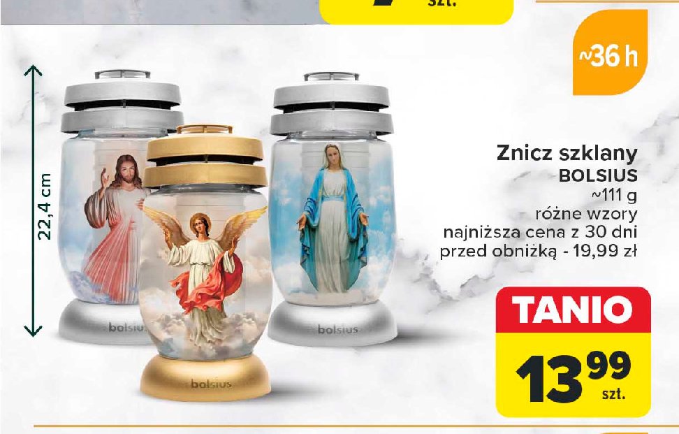 Znicz szklany 36h Bolsius promocja w Carrefour