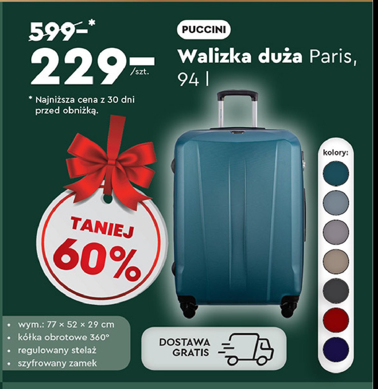 Walizka paris 52 x 29 x 77 cm Puccini promocja w Biedronka