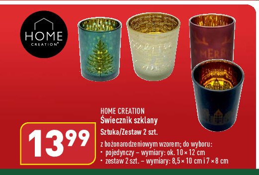 Świecznik szklany 10 x 12 cm Home creation promocja