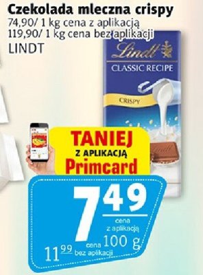 Czekolada mleczna crispy LINDT promocja w Prim Market