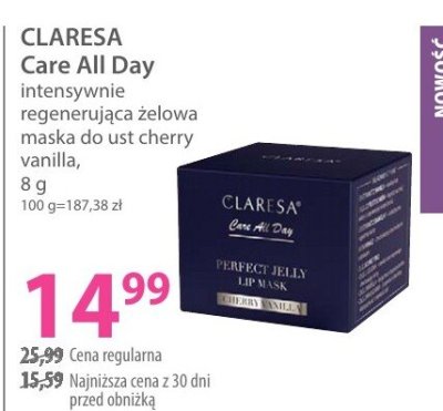 Maska CLARESA Care All Day intensywnie regenerująca zelowa cherry vanilla promocja w Hebe