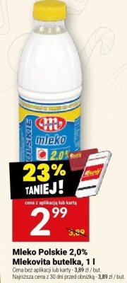 Mleko Polskie 2,0% Mlekovita butelka, 1 l promocja w Twój Market