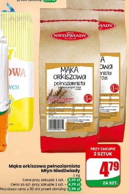 Mąka orkiszowa pełnoziarnista Młyn Niedźwiady promocja w Dino