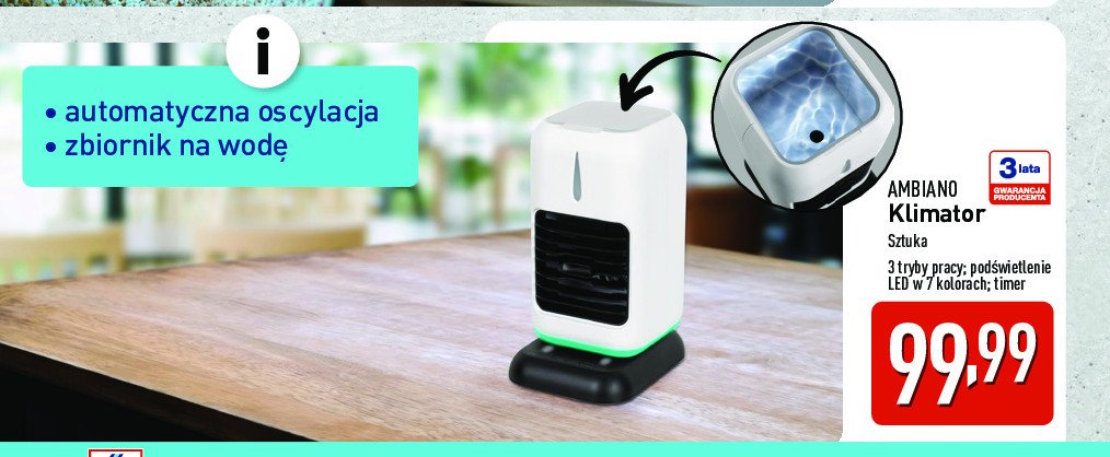 Klimator 3w1 z panelem led AMBIANO promocja w Aldi