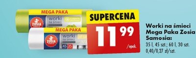 Worki na śmieci 60 l z taśmą ściągającą mocne Zosia samosia promocja
