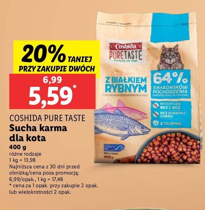 Karma dla kota z białkiem rybnym Coshida pure taste promocja