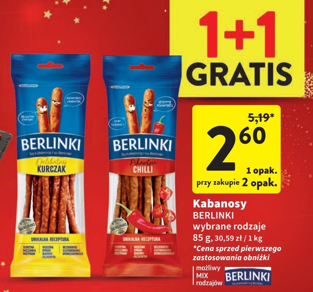 Kabanosy delikatny kurczak Morliny berlinki promocja w Intermarche