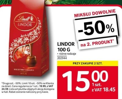 Czekolada Lindor 100 g promocja w Selgros