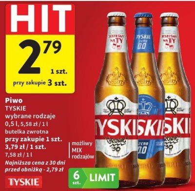 Piwo TYSKIE wybrane rodzaje 0,5 l butelka zwrotna promocja w Intermarche