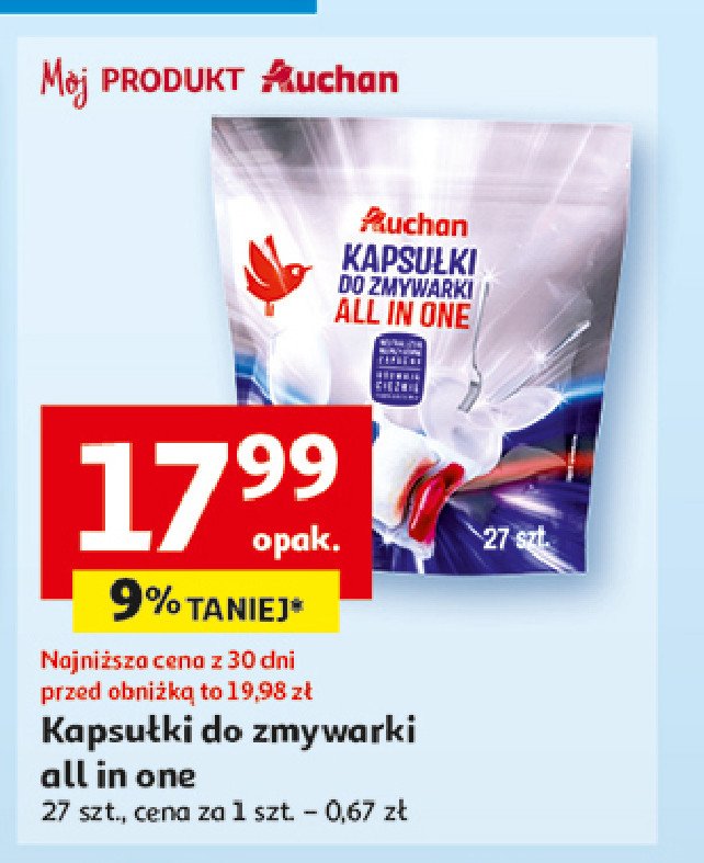 Tabletki do zmywarki Auchan różnorodne (logo czerwone) promocja w Auchan