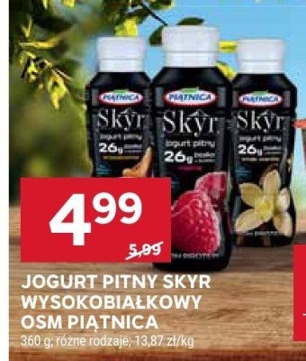 Jogurt pitny Skyr wysokobiałkowy OSM Piątnica różne rodzaje promocja w Stokrotka