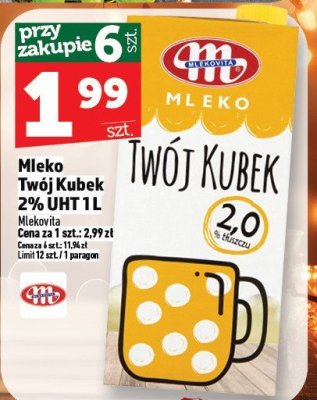 Mleko Twój Kubek 2% UHT 1L Mlekovita promocja w TOPAZ