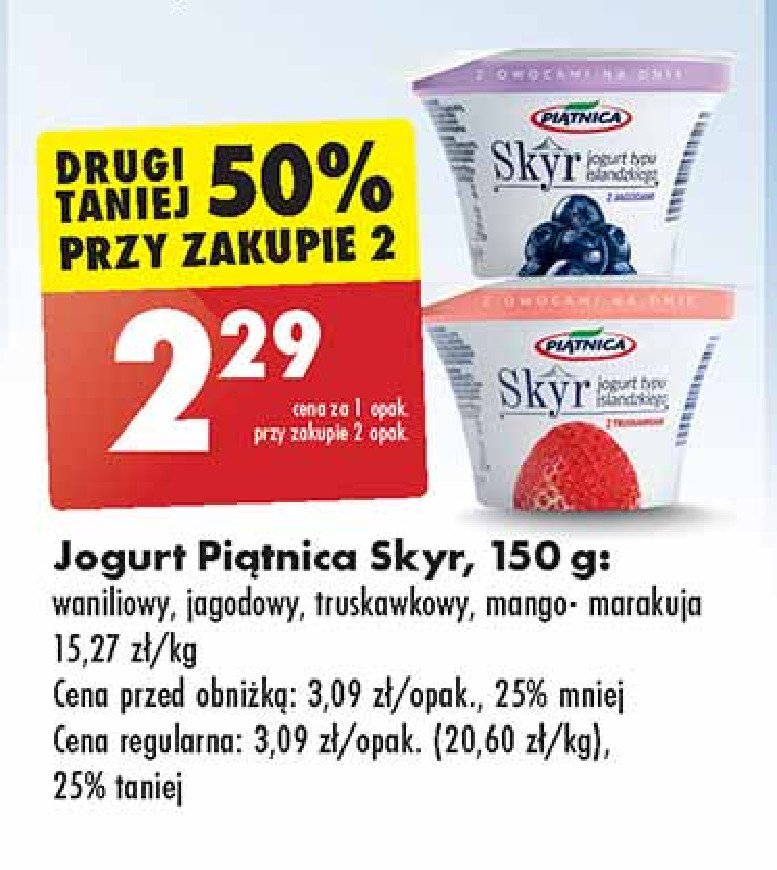 Jogurt typu islandzkiego truskawkowy Piątnica skyr promocja