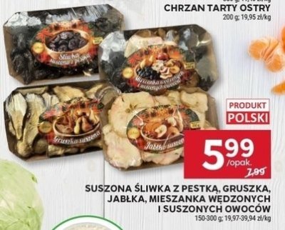 Suszona śliwka z pestką, gruszka, jabłka, mieszanka wędzonych i suszonych owoców promocja w Stokrotka