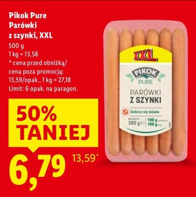 Pikok Pure Parówki z szynki XXL 500g promocja w Lidl
