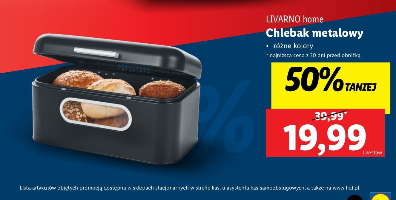 Chlebak metalowy 29.5 x 19.5 x 15.5 cm LIVARNO HOME promocja