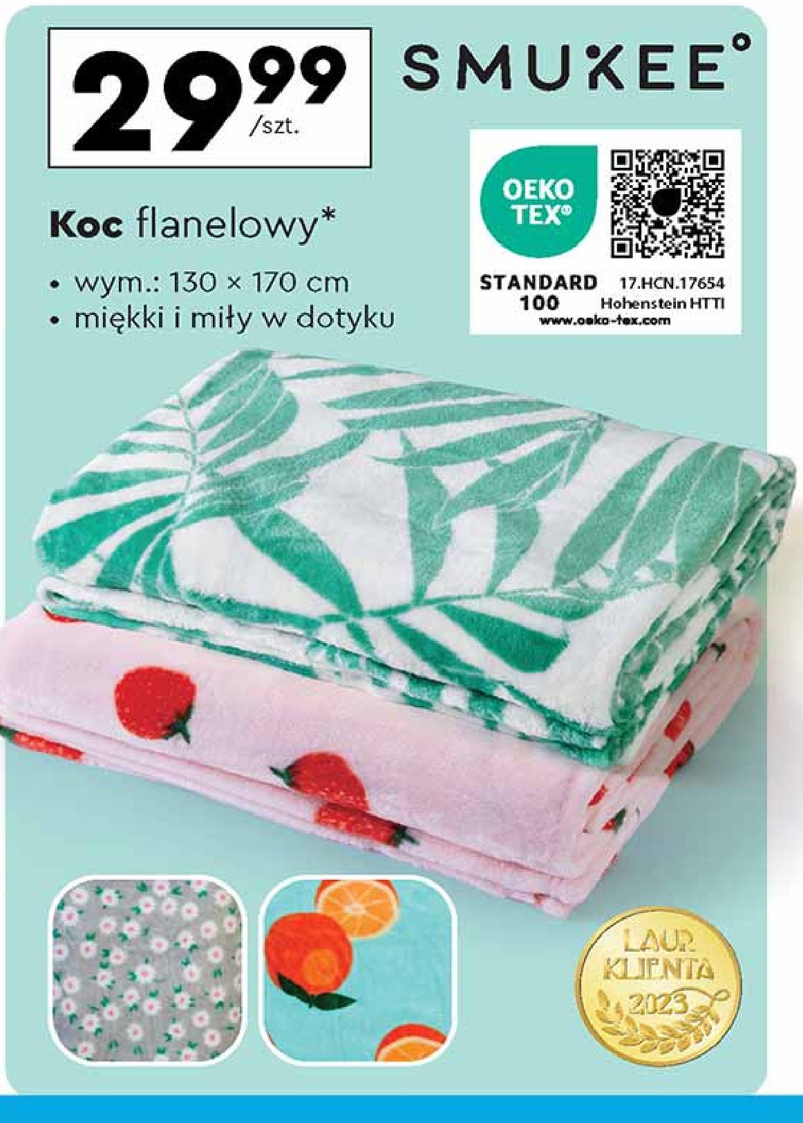 Koc flanelowy 130 x 170 cm Smukee promocja