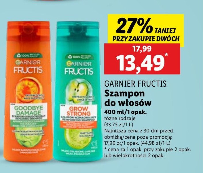 Szampon wzmacniający przeciw wypadaniu, do włosów osłabionych Garnier fructis grow strong promocja