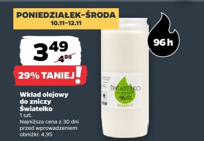 Wkład olejowy do zniczy Światełko 96 h promocja w Netto