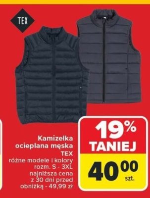 Kamizelka ocieplana męska TEX promocja w Carrefour