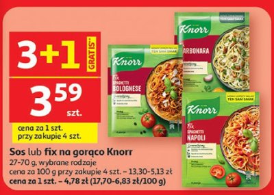 Sos lub fix na gorąco Knorr różne rodzaje promocja w Auchan