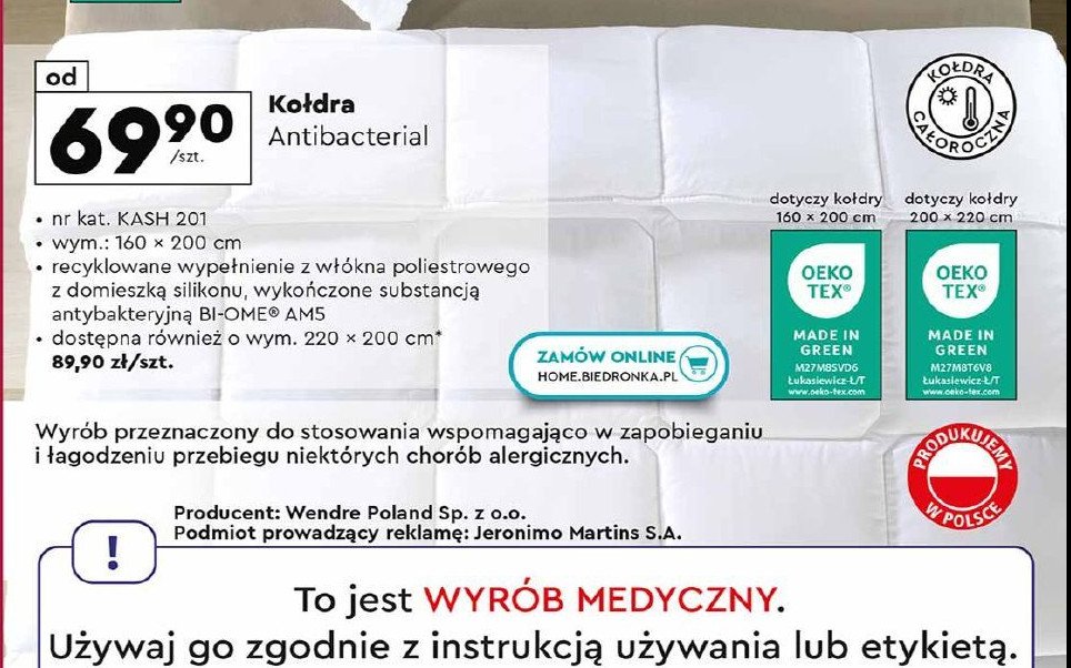 Kołdra antibacterial 220 x 200 cm Smukee home promocja