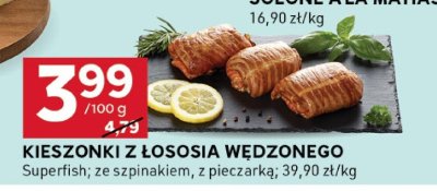 Kieszonki z łososia wędzonego Superfish ze szpinakiem, z pieczarką promocja w Stokrotka