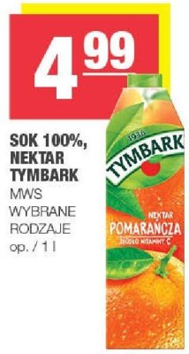 Sok 100%, nektar tymbark mws wybrane rodzaje promocja w SPAR