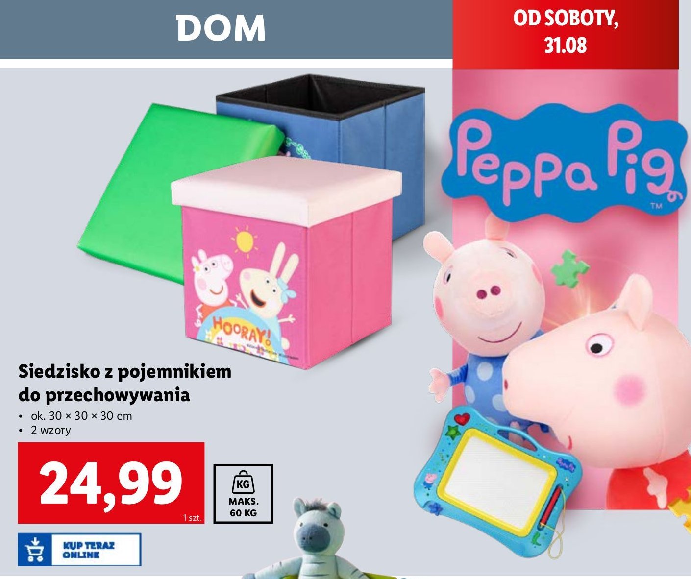 Siedzisko z pojemnikiem do przechowywania 30 x 30 x 30 cm peppa pig promocja