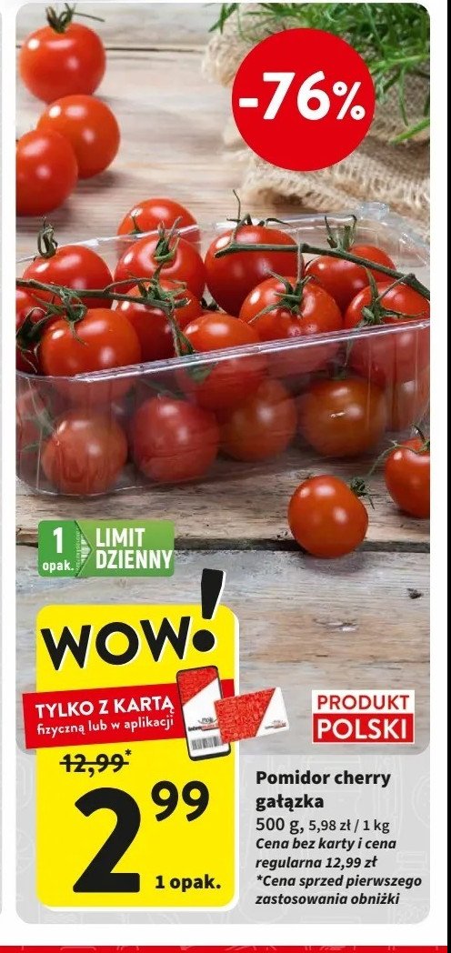 Pomidory cherry gałązka promocja w Intermarche
