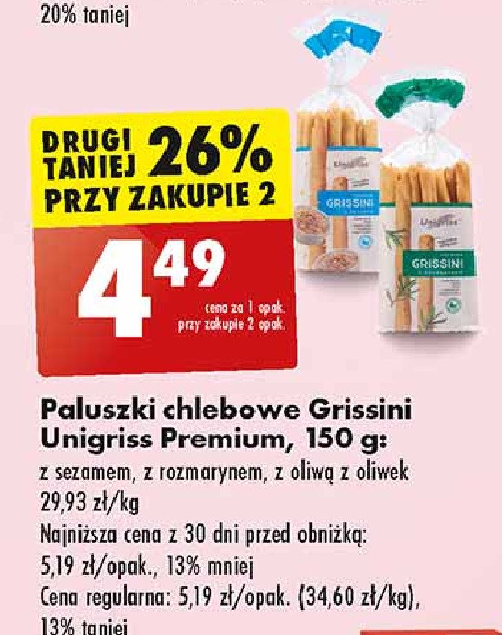 Paluszki chlebowe z rozmarynem Unigriss promocja