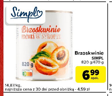 Brzoskwinie połowki w syropie Simple promocja w Carrefour Express