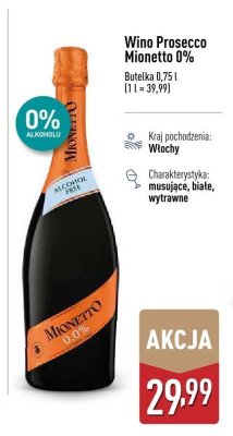 Wino Prosecco Mionetto 0% promocja w Aldi