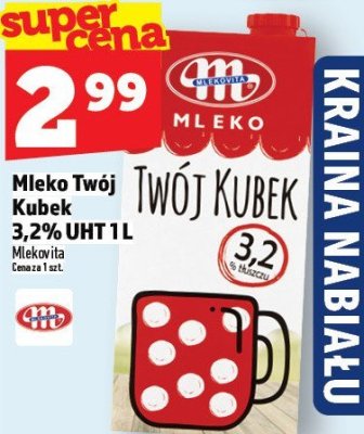 Mleko Twój Kubek 3,2% UHT 1 l promocja w TOPAZ