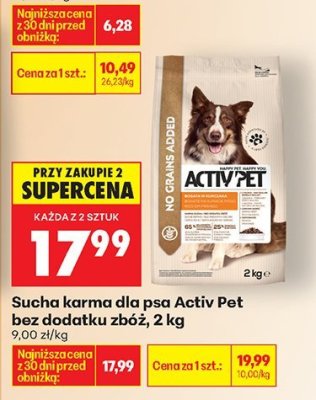 Sucha karma dla psa Activ Pet bez dodatku zbóż 2kg promocja w Biedronka